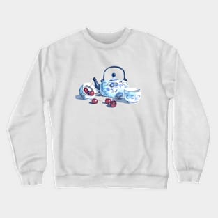 Chinese teapot with cherries - watercolors Crewneck Sweatshirt